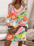 Women Floral Half Sleeve Summer Printing Dress V Neck Daily Casual Maxi H-Line Dress