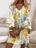 Women Floral Half Sleeve Summer Printing Dress V Neck Daily Casual Maxi H-Line Dress