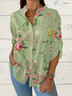 Women Floral Long Sleeve Shirt Spring/Fall Printing Stand Collar Daily Casual Top