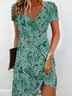 Women Paisley Short Sleeve Summer Printing Dress V Neck Daily Casual Midi Fit & Flare Dress A-Line Dress