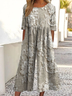 Women Floral Crew Neck Short Sleeve Casual Summer Jumpsuit