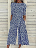 Women Floral Crew Neck Short Sleeve Casual Summer Jumpsuit