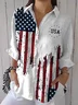 Women Independence Day (Flag) Three Quarter Sleeve Shirt Spring/Fall Printing Shirt Collar Daily Casual Top