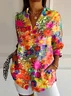 Women's Long Sleeve Shirt Spring/Fall Floral Buckle Shirt Collar Daily Going Out Casual Top
