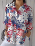 Women Floral Three Quarter Sleeve Shirt Spring/Fall Printing Shirt Collar Daily Casual Top