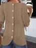 Women Plain Half Sleeve Blouse Summer Crew Neck Balloon Sleeve Daily Casual Top