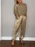 Women Plain Pocket Stitching Two-Piece Set Daily Half Sleeve Casual Summer Top With Pants Matching Set