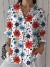 Women Floral Three Quarter Sleeve Shirt Spring/Fall Printing Shirt Collar Daily Casual Top