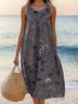 Women Floral Sleeveless Summer Dress Crew Neck Daily Casual Midi A-Line Dress