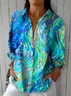 Women Abstract Three Quarter Sleeve Shirt Spring/Fall Printing Shirt Collar Daily Casual Top