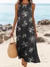 Women Floral Sleeveless Summer Printing Dress Crew Neck Daily Casual Maxi Tank H-Line Dress
