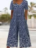 Women Floral V Neck Half Sleeve Casual Summer Jumpsuit