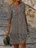 Women Floral Half Sleeve Summer Printing Dress V Neck Daily Casual Mini Shift Dress H-Line Dress