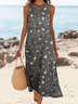 Women Floral Sleeveless Summer Printing Dress Crew Neck Daily Casual Maxi Tank H-Line Dress