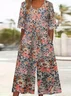 Women Floral V Neck Half Sleeve Casual Summer Jumpsuit