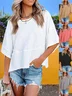 Women Plain Half Sleeve Tee T-shirt Crew Neck Split Joint Casual Summer Top
