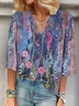 Women Floral Three Quarter Sleeve Blouse Spring/Fall Printing V Neck Daily Casual Top