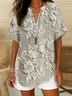 Women Floral Short Sleeve Shirt Summer Printing V Neck Daily Casual Top