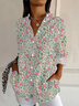 Women Floral Long Sleeve Shirt Spring/Fall Buckle Shirt Collar Daily Casual Top