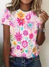 Women Floral Short Sleeve Tee T-shirt Crew Neck Printing Casual Summer Graphic Tee Top