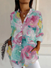Women Floral Long Sleeve Shirt Spring/Fall Buckle Shirt Collar Daily Casual Top