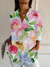 Women Floral Long Sleeve Shirt Spring/Fall Buckle Shirt Collar Daily Casual Top
