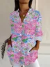 Women Floral Long Sleeve Shirt Spring/Fall Buckle Shirt Collar Daily Casual Top
