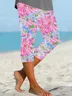 Women Floral Capris Elastic Waist Pants Casual Summer Trousers
