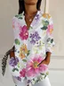 Women Floral Long Sleeve Shirt Spring/Fall Buckle Shirt Collar Daily Casual Top