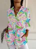 Women Floral Long Sleeve Shirt Spring/Fall Buckle Shirt Collar Daily Casual Top