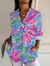 Women Floral Long Sleeve Shirt Spring/Fall Buckle Shirt Collar Daily Casual Top