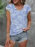 Women Floral Short Sleeve Tee T-shirt V Neck Printing Casual Summer Graphic Tee Top