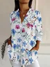 Women Floral Long Sleeve Shirt Spring/Fall Buckle Shirt Collar Daily Casual Top