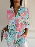 Women Floral Long Sleeve Shirt Spring/Fall Buckle Shirt Collar Daily Casual Top