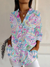 Women Floral Long Sleeve Shirt Spring/Fall Buckle Shirt Collar Daily Casual Top