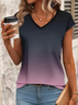 Women Ombre Short Sleeve Tee T-shirt V Neck Printing Casual Summer Graphic Tee Top