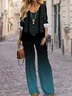 Women Geometric Printing Two-Piece Set Daily Long Sleeve Casual Spring/Fall Top With Pants Matching Set