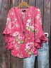 Women Floral Half Sleeve Shirt Summer Printing V Neck Daily Casual Top