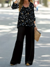 Women Floral Printing Two-Piece Set Daily Long Sleeve Casual Spring/Fall Top With Pants Matching Set