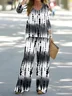 Women Abstract Printing Two-Piece Set Daily Long Sleeve Casual Spring/Fall Top With Pants Matching Set