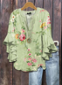 Women Floral Half Sleeve Shirt Summer Printing V Neck Daily Casual Top