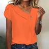 Women Striped Short Sleeve Tee T-shirt Asymmetrical Buckle Casual Summer Top