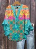 Women Floral Half Sleeve Shirt Summer Printing V Neck Daily Casual Top