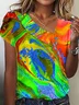 Women Striped Short Sleeve Tee T-shirt Asymmetrical Buckle Casual Summer Top