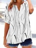 Women Striped Short Sleeve Shirt Summer Printing V Neck Daily Casual Top