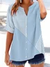 Women Striped Short Sleeve Shirt Summer Printing V Neck Daily Casual Top