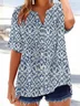 Women Abstract Short Sleeve Shirt Summer Printing V Neck Daily Casual Top