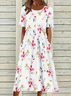 Women Floral Half Sleeve Summer Printing Dress Crew Neck Daily Casual Maxi A-Line Dress