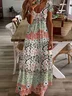 Women Floral Short Sleeve Summer Printing Dress V Neck Daily Casual Maxi X-Line Dress