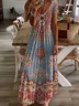Women Floral Short Sleeve Summer Printing Dress V Neck Daily Casual Maxi X-Line Dress